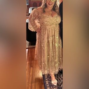 ELOQUII Ruched Bodice Gold Sequin Dress